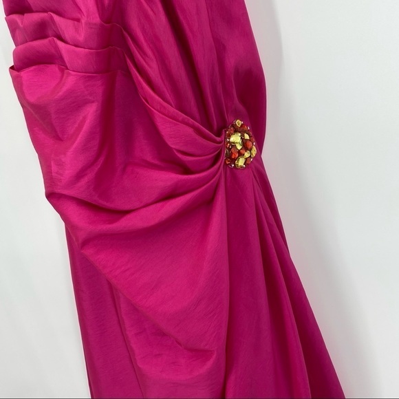 Flirt by Maggie Sottero Jeweled Y-Back Fuchsia Pink Ruched Gown Size 0 - Picture 5 of 9